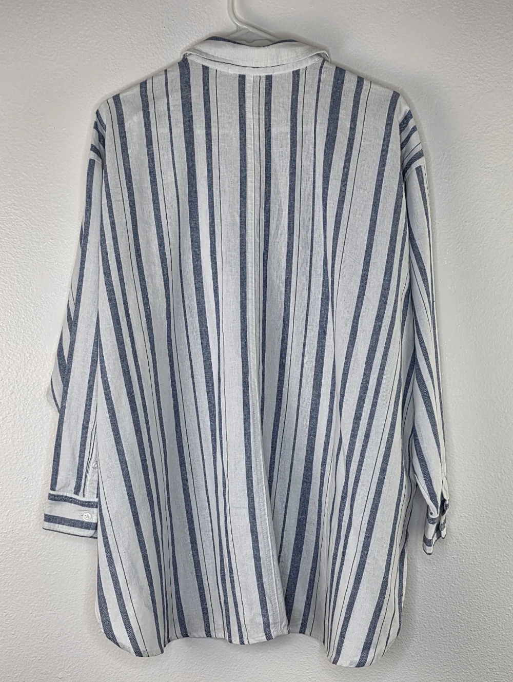 Nine West Jeans Linen Blend Blue & White Stripe Button Down Shirt Size 1X
